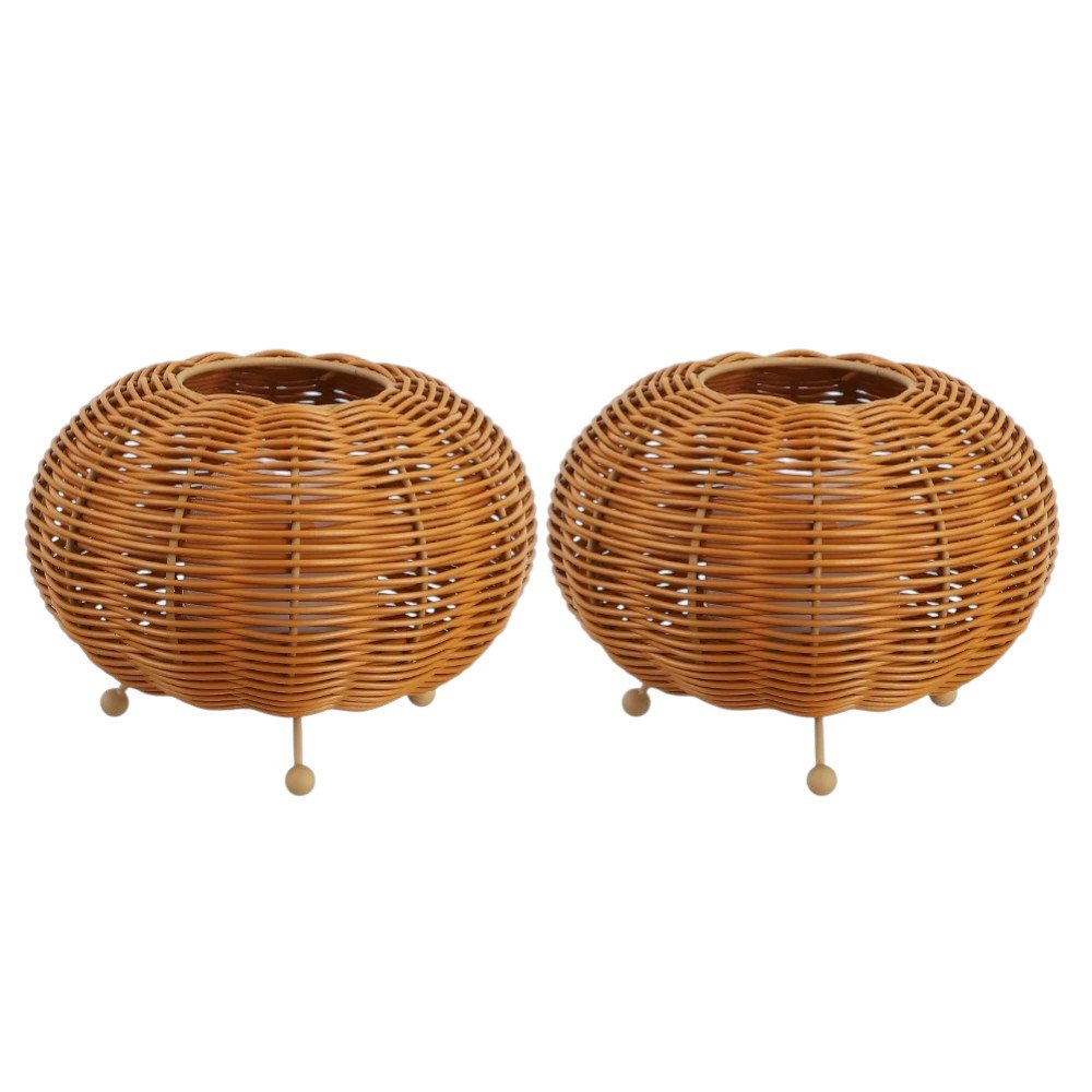 Set of Two 6" Brown Lantern USB Table Lamps With Globe Shades on a white background