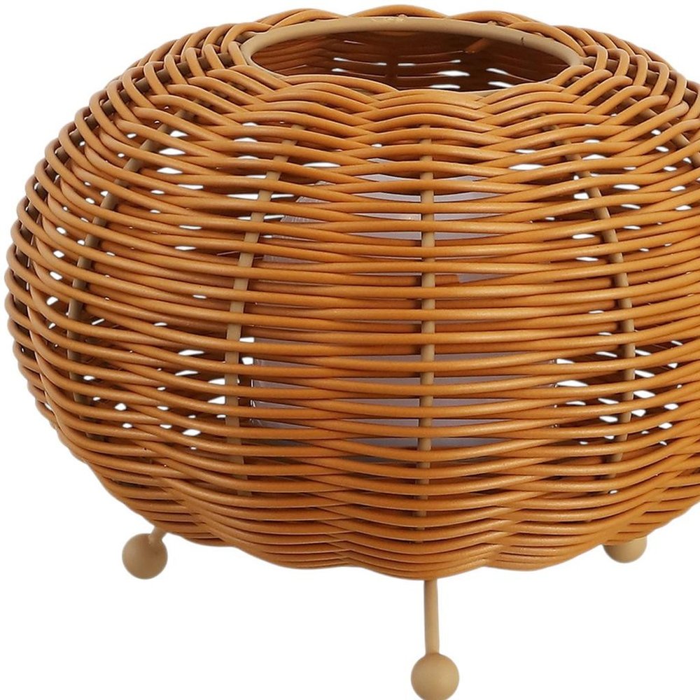 Set of Two 6" Brown Lantern USB Table Lamps With Globe Shades on a white background
