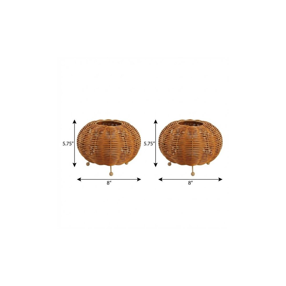 Set of Two 6" Brown Lantern USB Table Lamps With Globe Shades on a white background