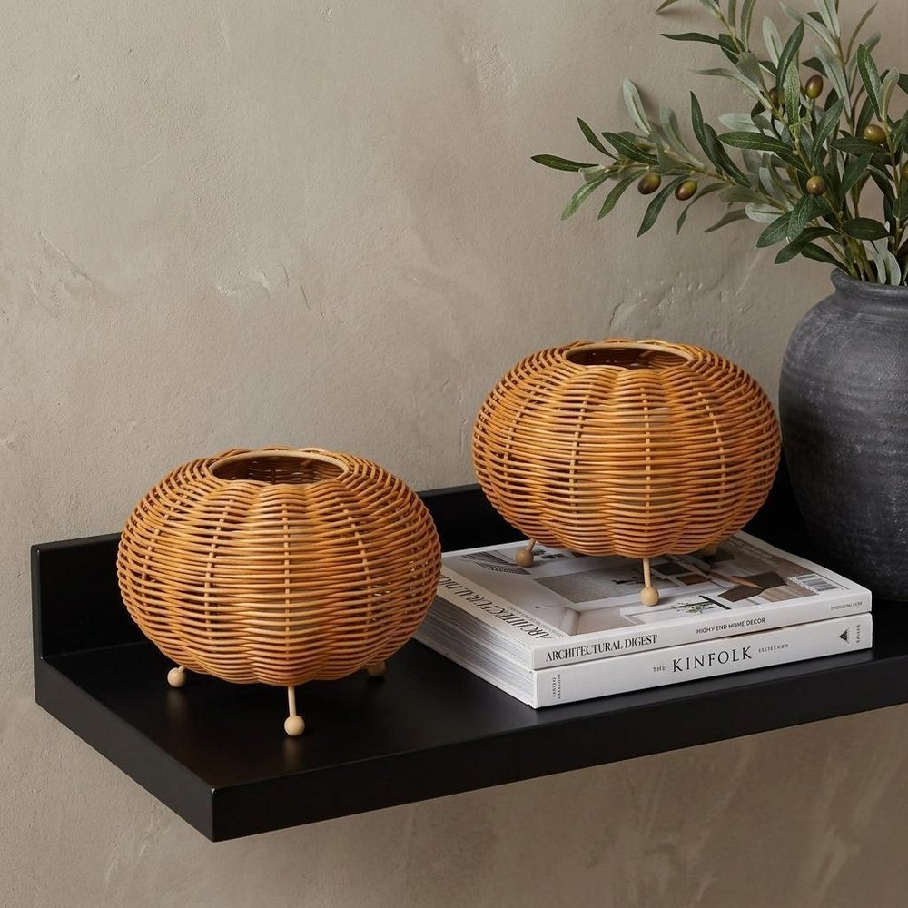 Set of Two 6" Brown Lantern USB Table Lamps With Globe Shades in a home interior