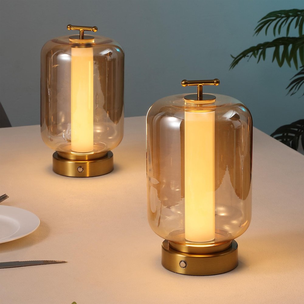 Set of Two 11" Gold USB Lantern in a home interior