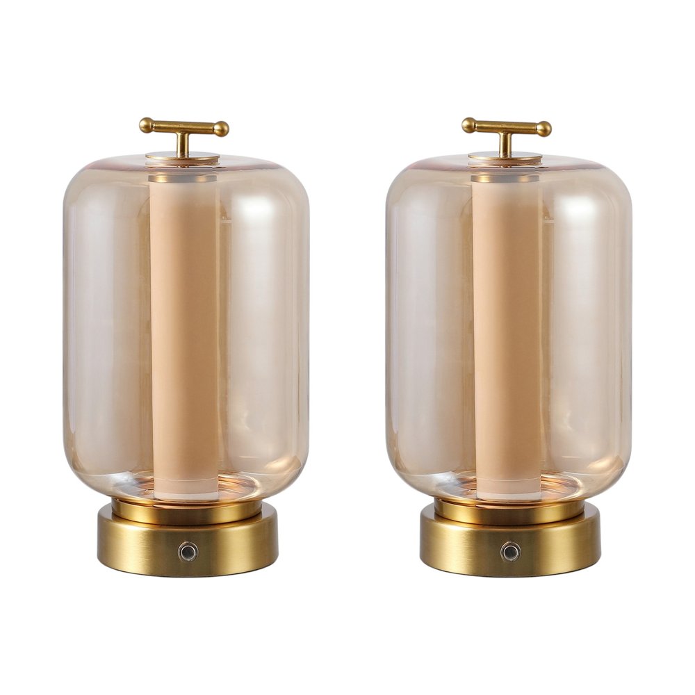 Set of Two 11" Gold USB Lantern on a white background