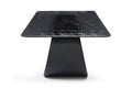 94" Black Glass and Brass Double Geo Pedestal Base Dining Table on a white background
