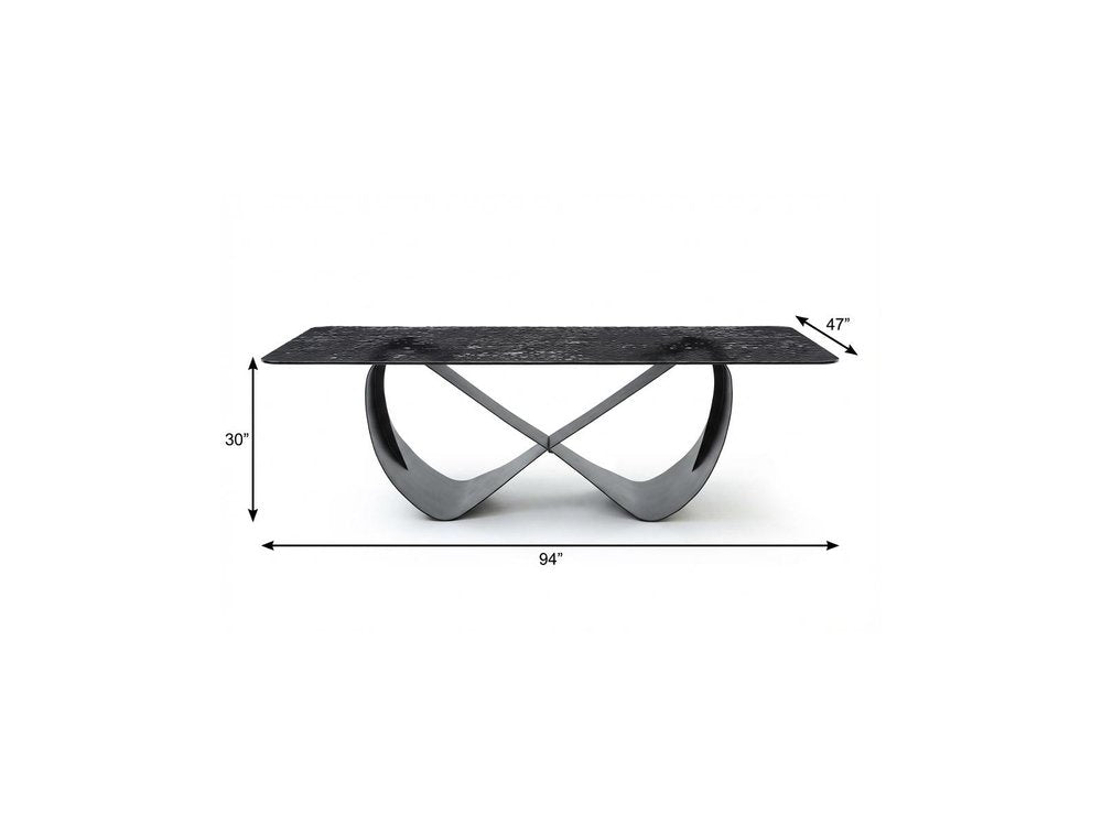 94" Black Glass and Brass Double Geo Pedestal Base Dining Table