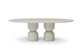 94" Beige Marble Double Pedestal Base Oval Dining Table on a white background