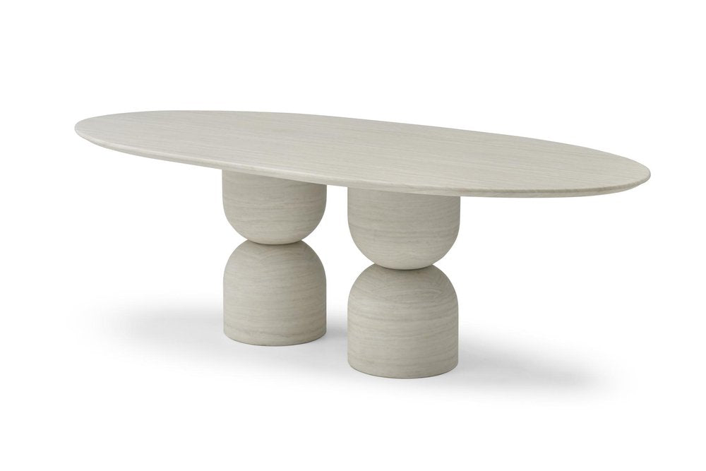 94" Beige Marble Double Pedestal Base Oval Dining Table