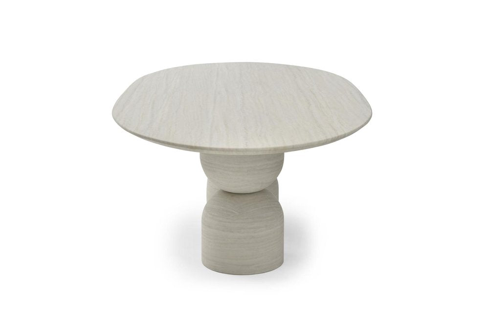 94" Beige Marble Double Pedestal Base Oval Dining Table