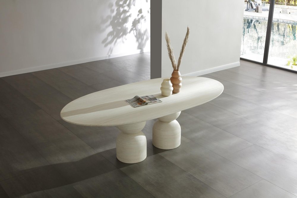 94" Beige Marble Double Pedestal Base Oval Dining Table