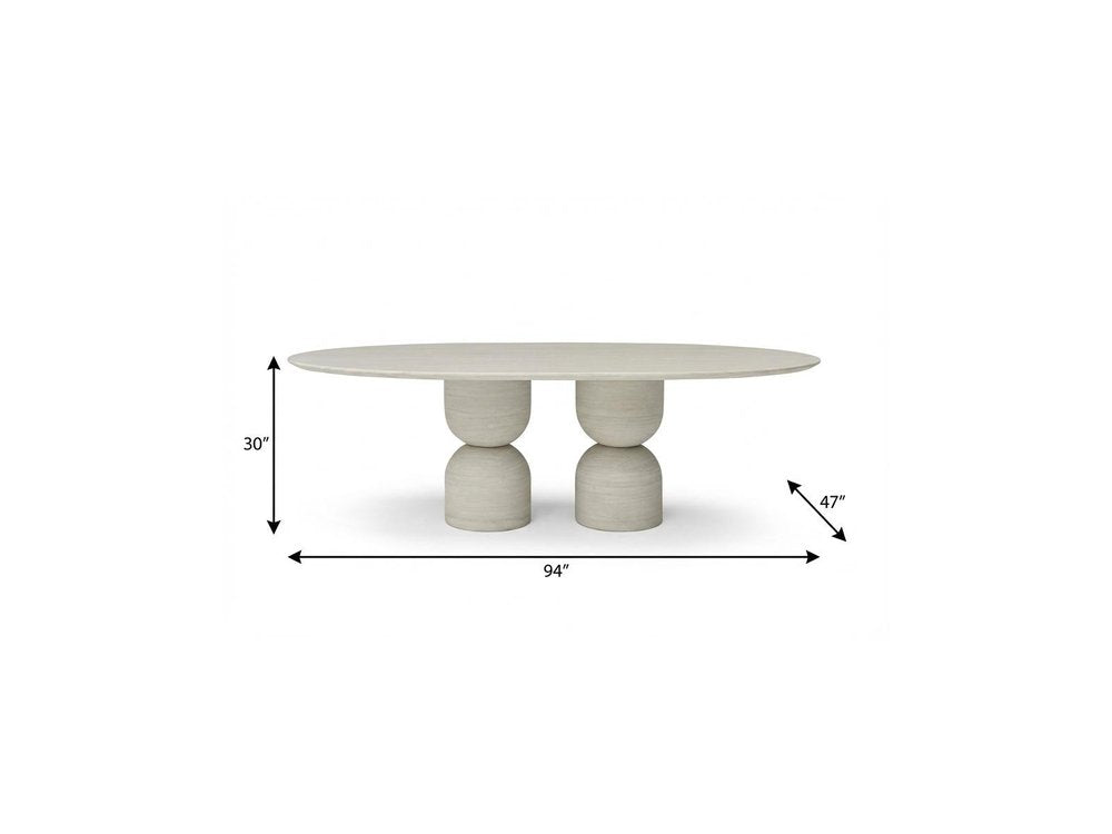 94" Beige Marble Double Pedestal Base Oval Dining Table