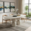 94" Beige Marble Double Pedestal Base Oval Dining Table
