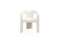 White Boucle Partially Open Back Dining Arm Chair on a white background