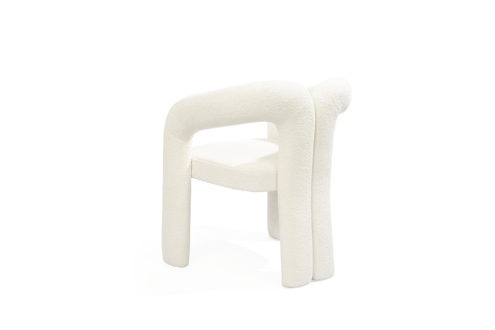 White Boucle Partially Open Back Dining Arm Chair