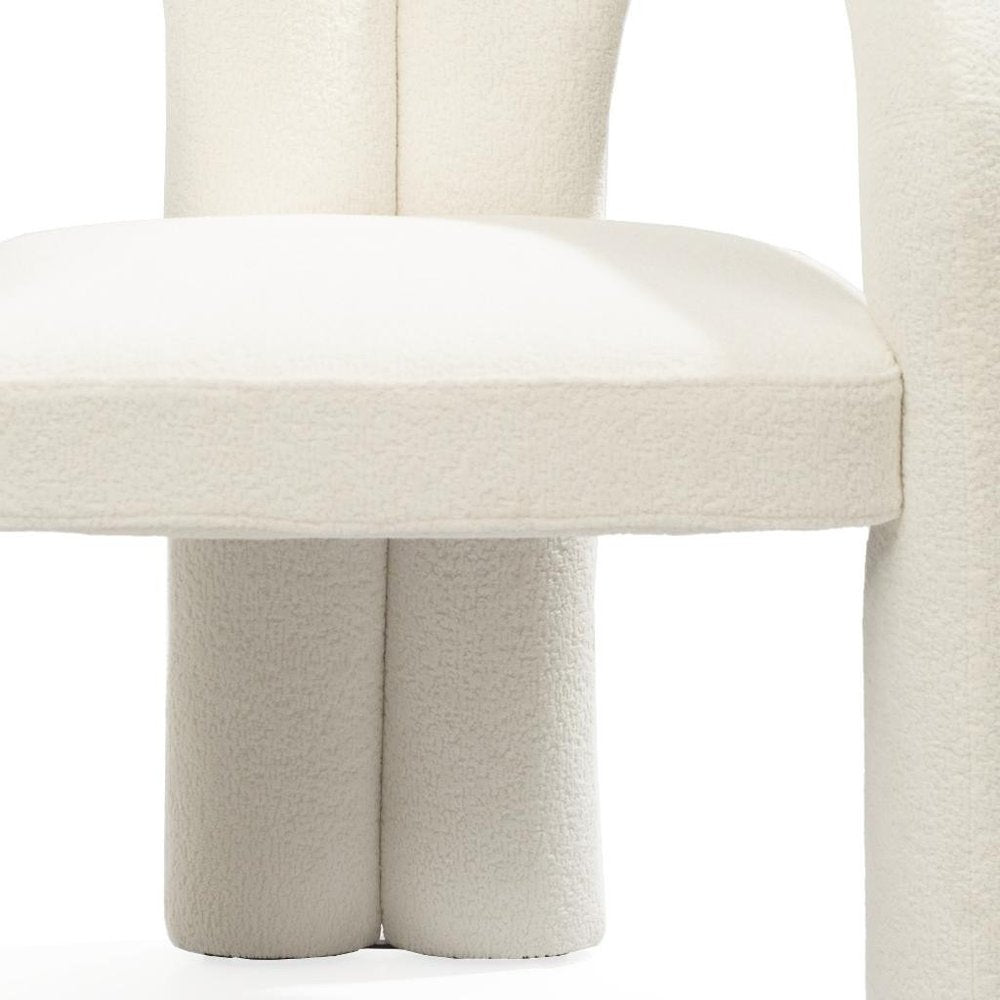 White Boucle Partially Open Back Dining Arm Chair