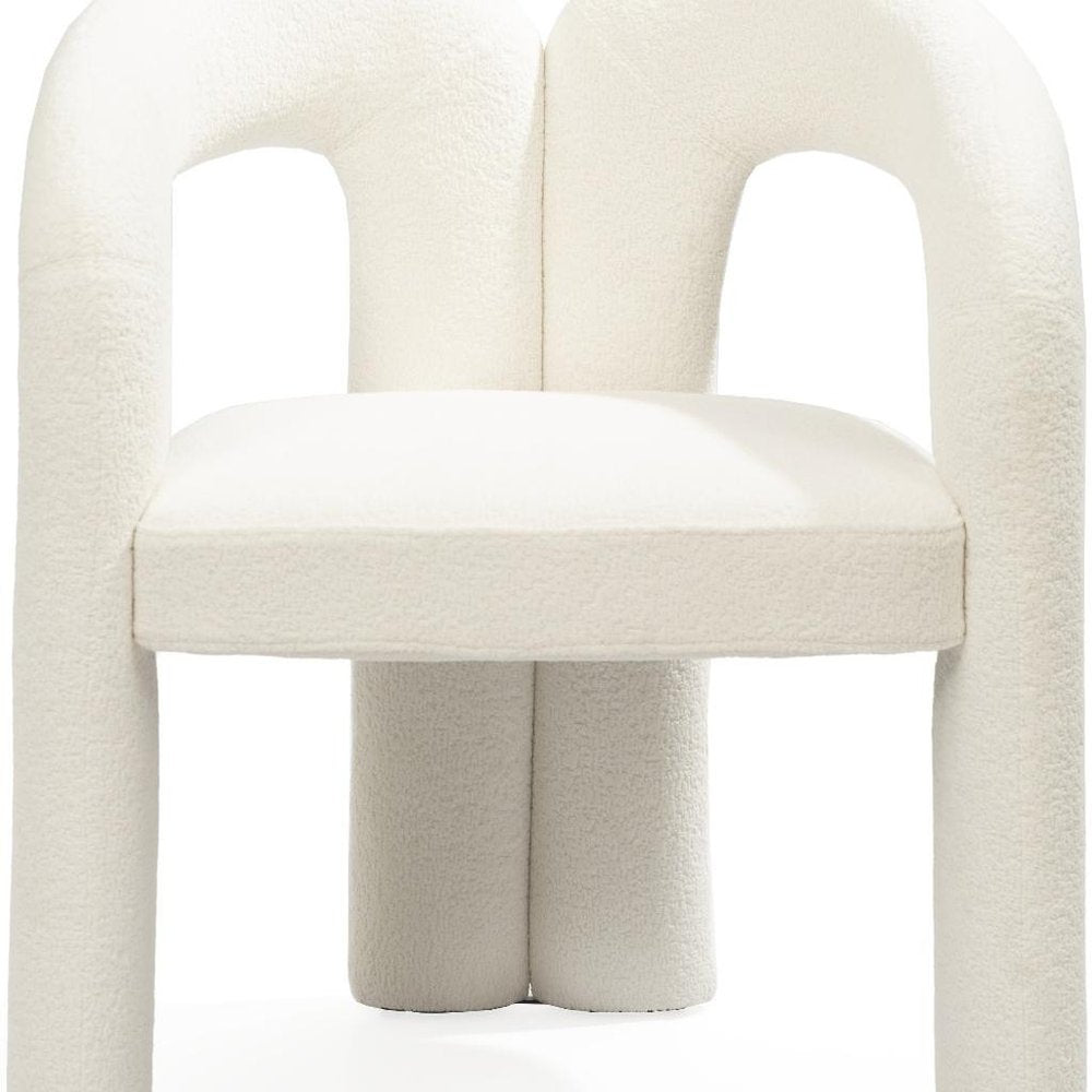 White Boucle Partially Open Back Dining Arm Chair