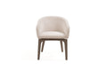 Taupe and Brown Boucle And Faux Leather Dining Arm Chair on a white background