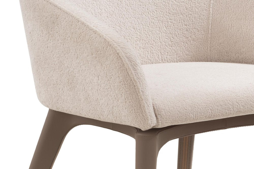 Taupe and Brown Boucle And Faux Leather Dining Arm Chair