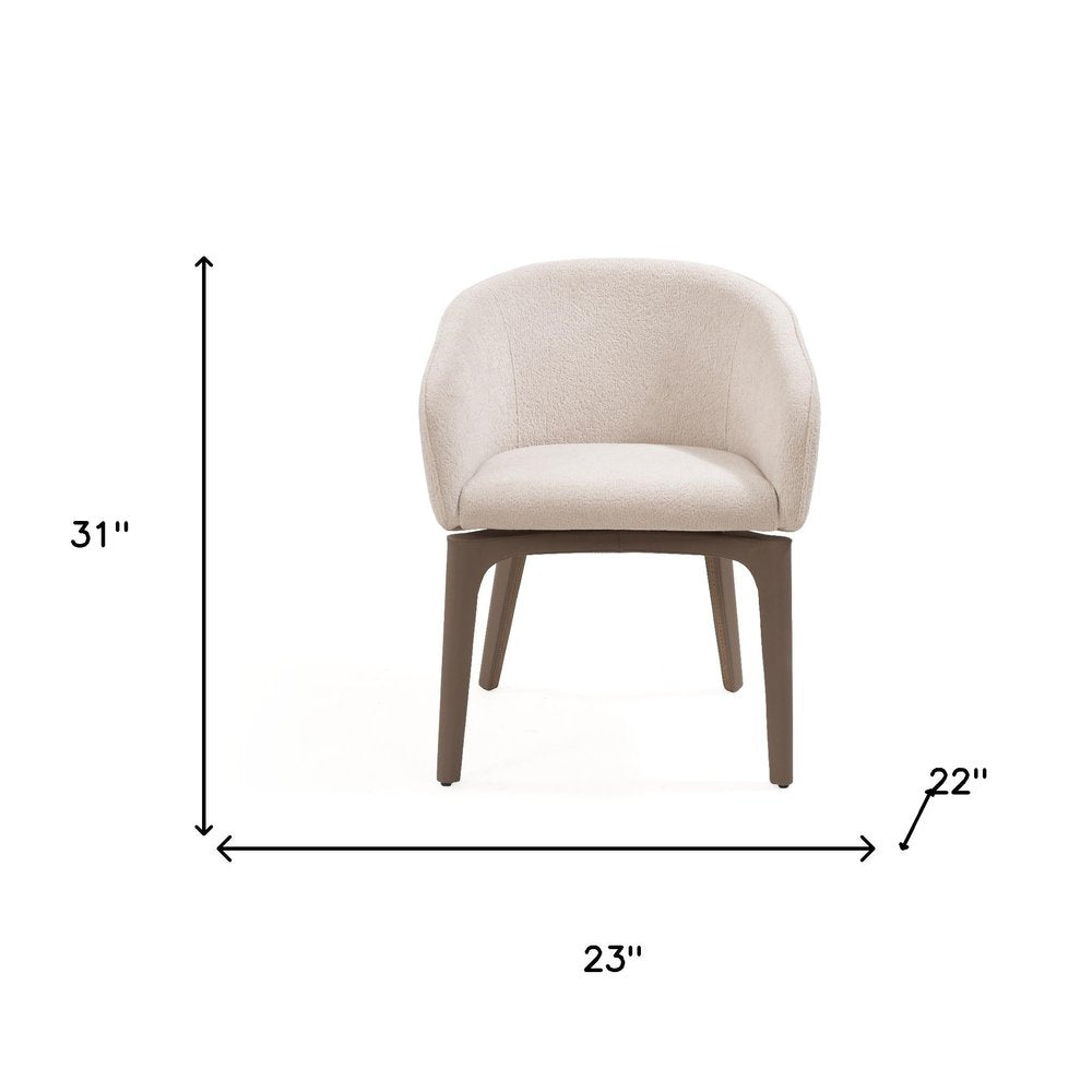 Taupe and Brown Boucle And Faux Leather Dining Arm Chair on a white background