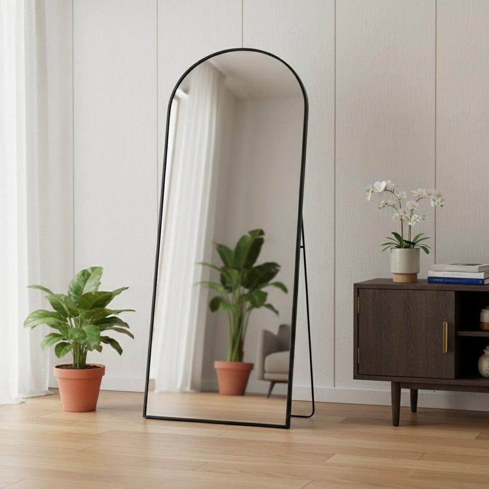 70" Black Metal Arch Wall Mounted Leaning Or Freestanding Framed Full Length Mirror