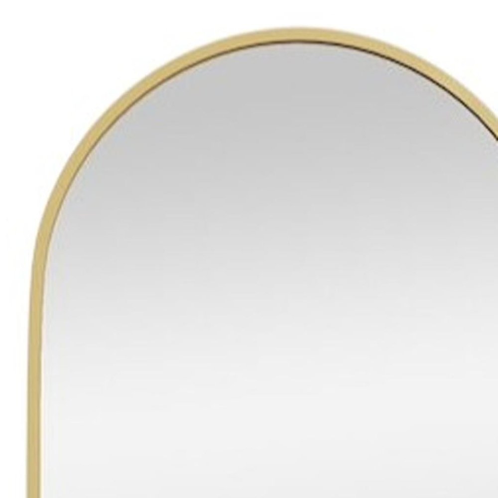 70" Gold Metal Arch Wall Mounted Leaning Or Freestanding Framed Full Length Mirror on a white background