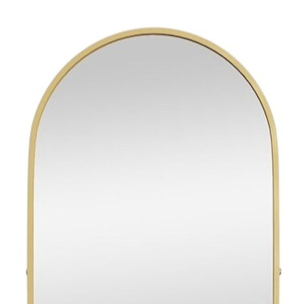 70" Gold Metal Arch Wall Mounted Leaning Or Freestanding Framed Full Length Mirror on a white background