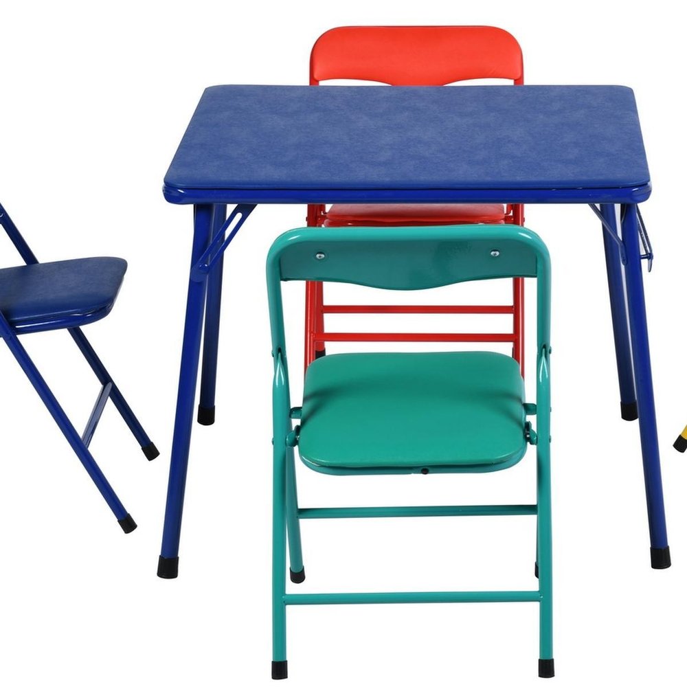 Blue PVC Veneer and Steel Square Furniture Set