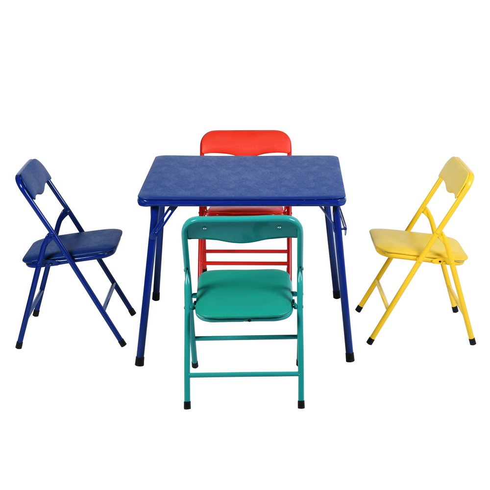 Blue PVC Veneer and Steel Square Furniture Set on a white background
