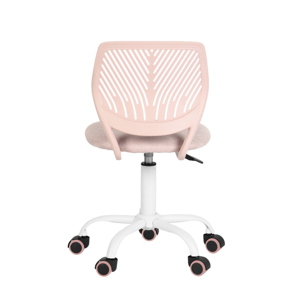 Pale Pink and White Adjustable Height Swivel Rolling Office Chair on a white background