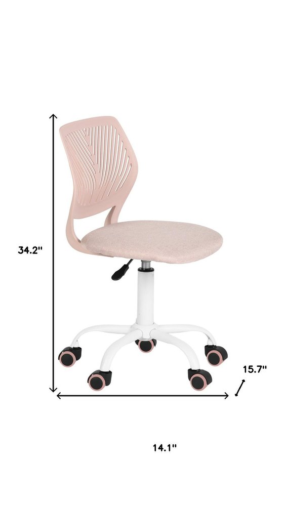 Pale Pink and White Adjustable Height Swivel Rolling Office Chair on a white background