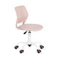 Pale Pink and White Adjustable Height Swivel Rolling Office Chair on a white background