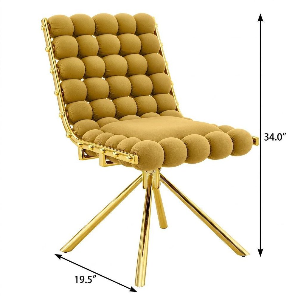 Set of Two Gold Tufted Microfiber Swivel Dining Side Chairs on a white background