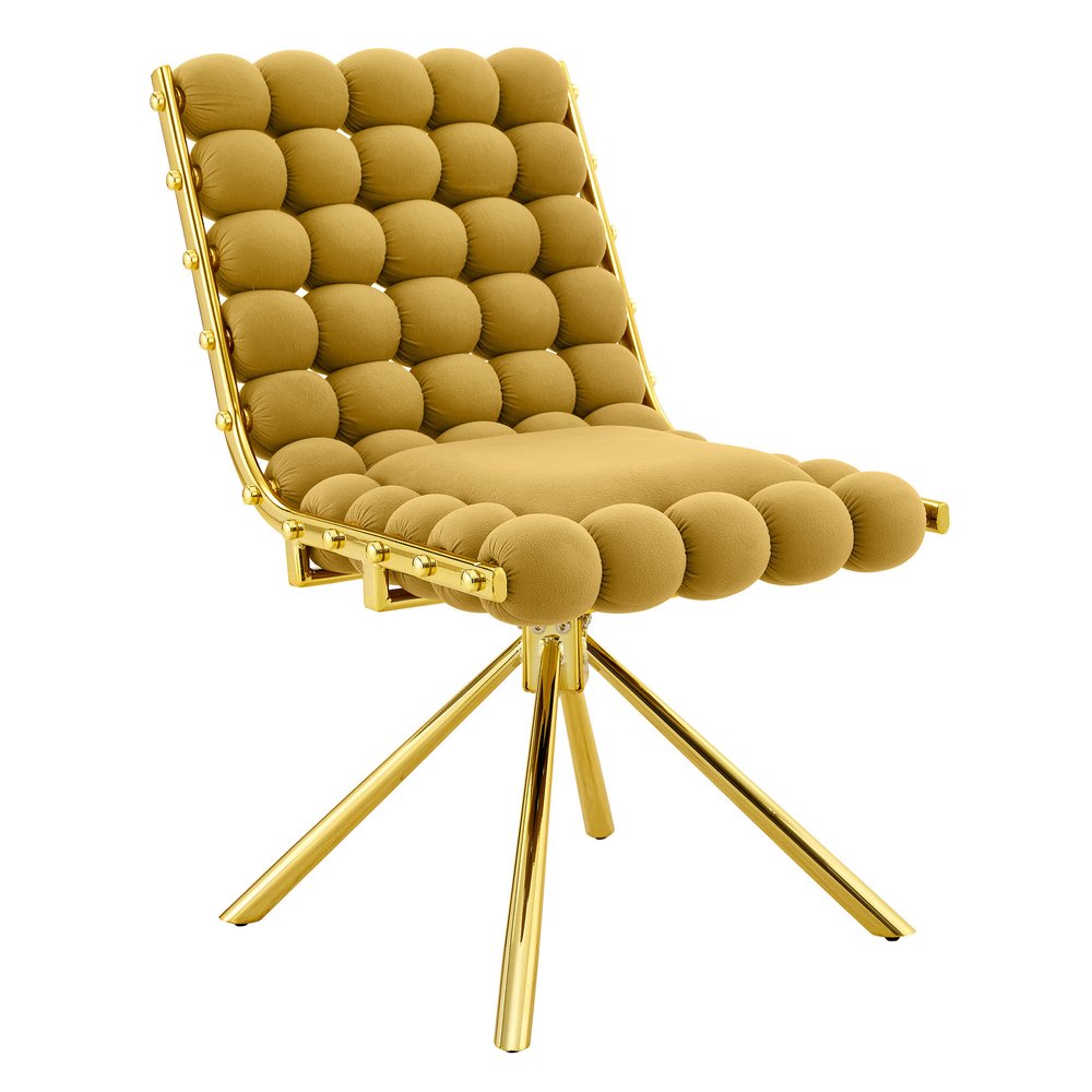 Set of Two Gold Tufted Microfiber Swivel Dining Side Chairs on a white background