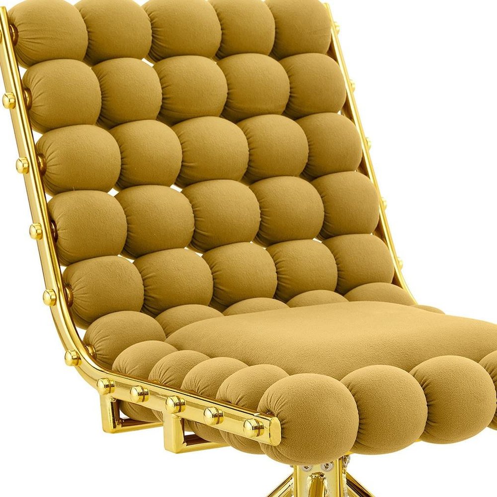 Set of Two Gold Tufted Microfiber Swivel Dining Side Chairs on a white background