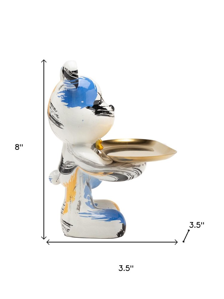 8" White And Blue Resin Statue