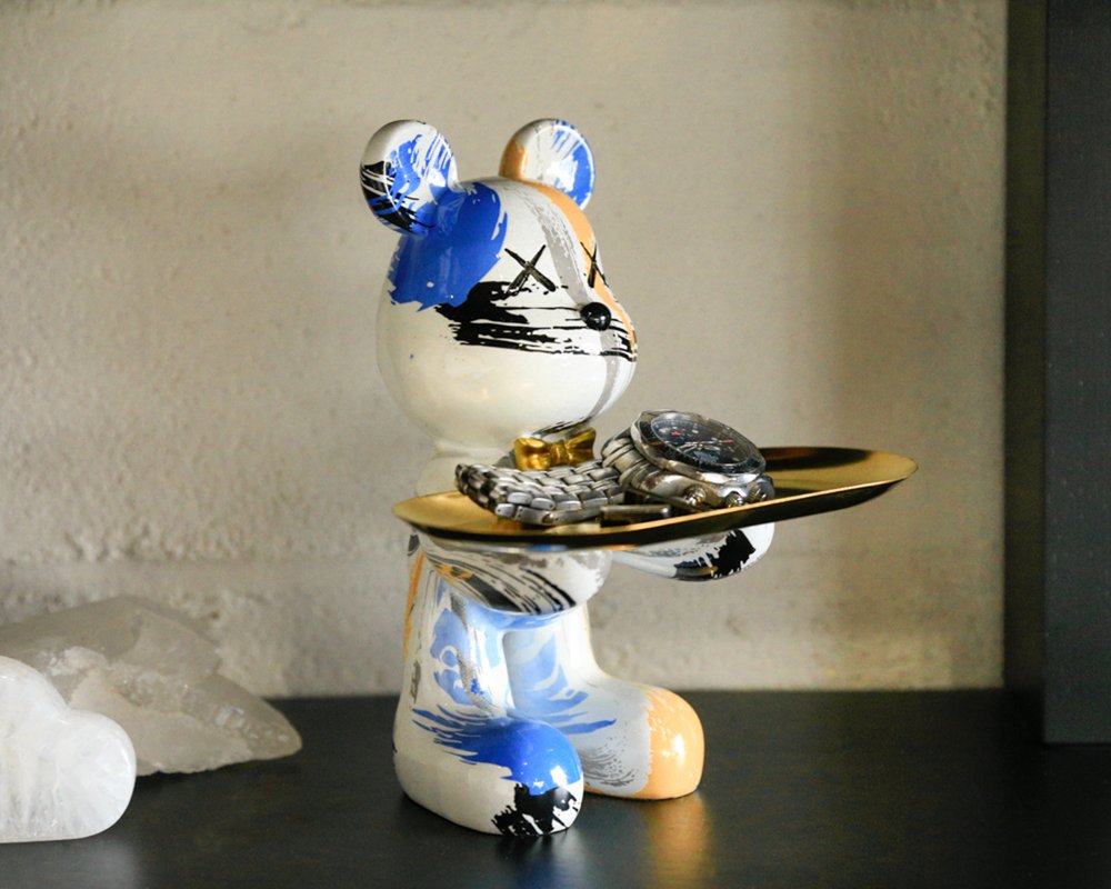 8" White And Blue Resin Statue