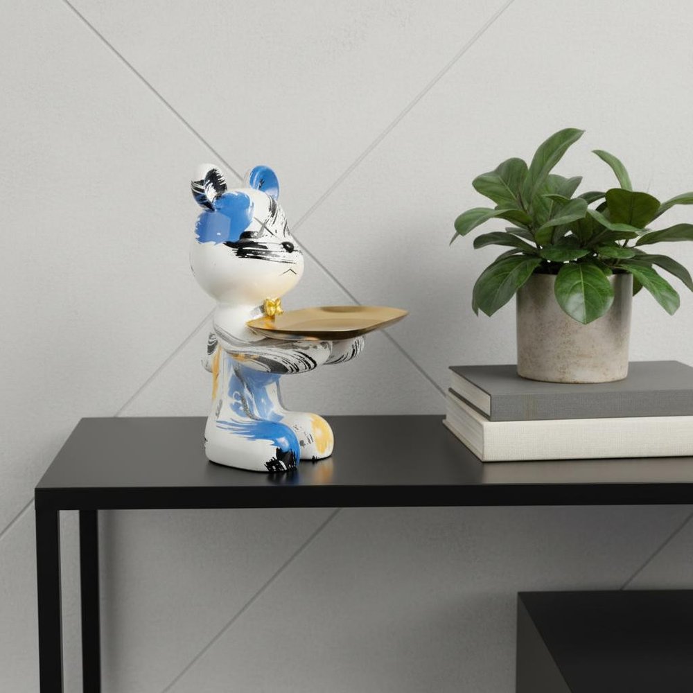 8" White And Blue Resin Statue