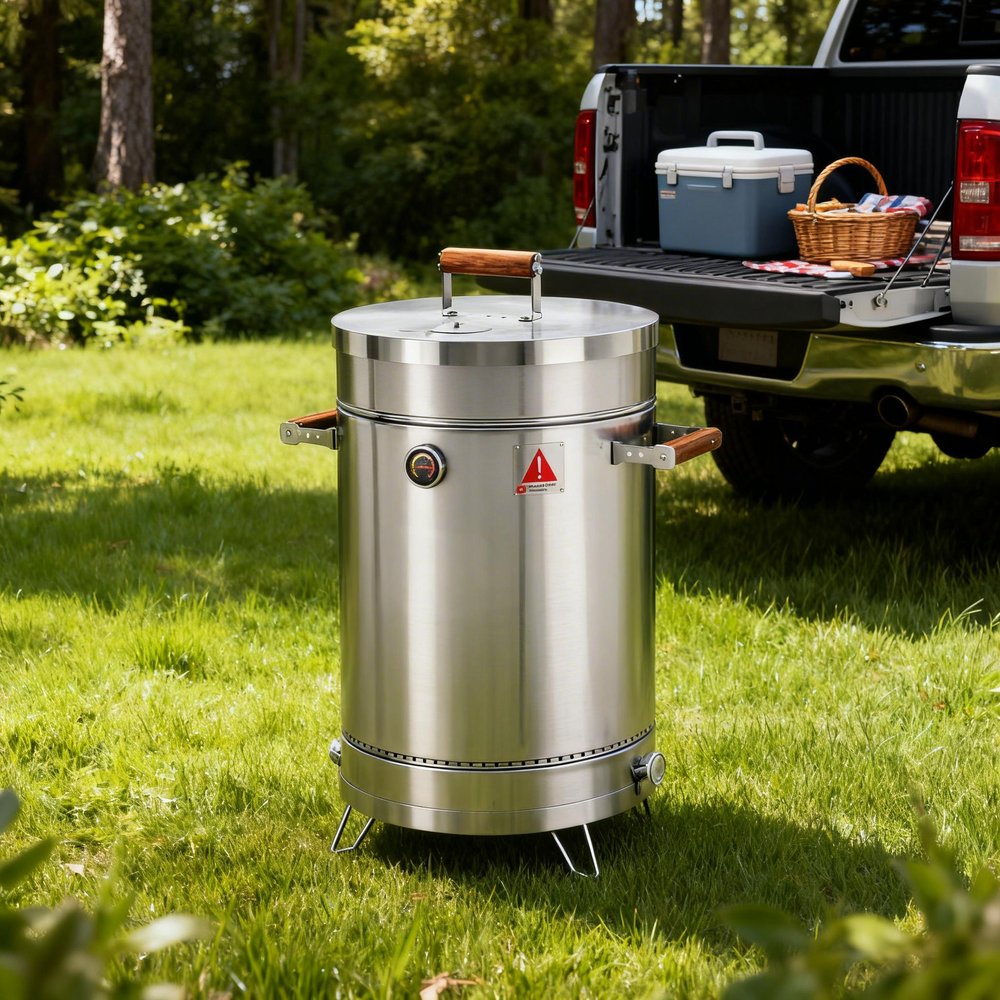 25" X 14" Silver Stainless Steel Portable Smoker Barrel