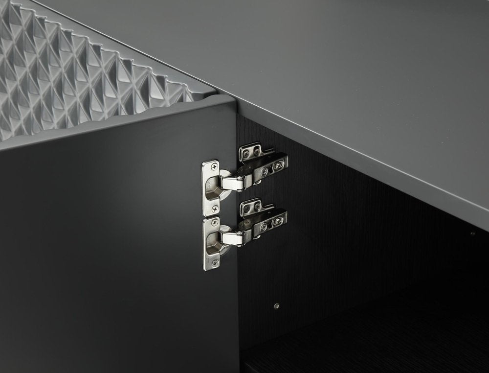 94" Dark Gray Wood Carved Geometric Sideboard With Four Doors