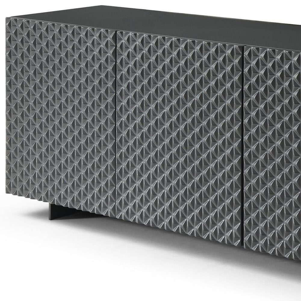 94" Dark Gray Wood Carved Geometric Sideboard With Four Doors on a white background