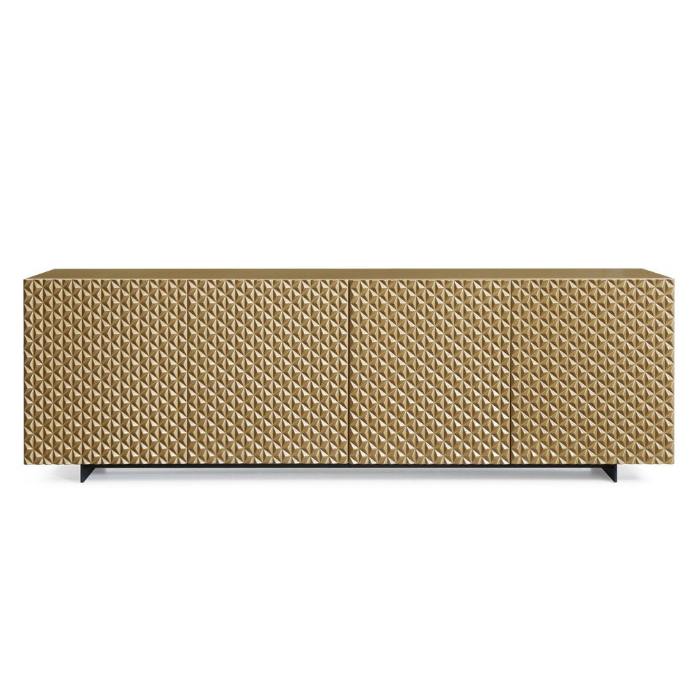 94" Gold Wood Carved Geometric Sideboard With Four Doors on a white background