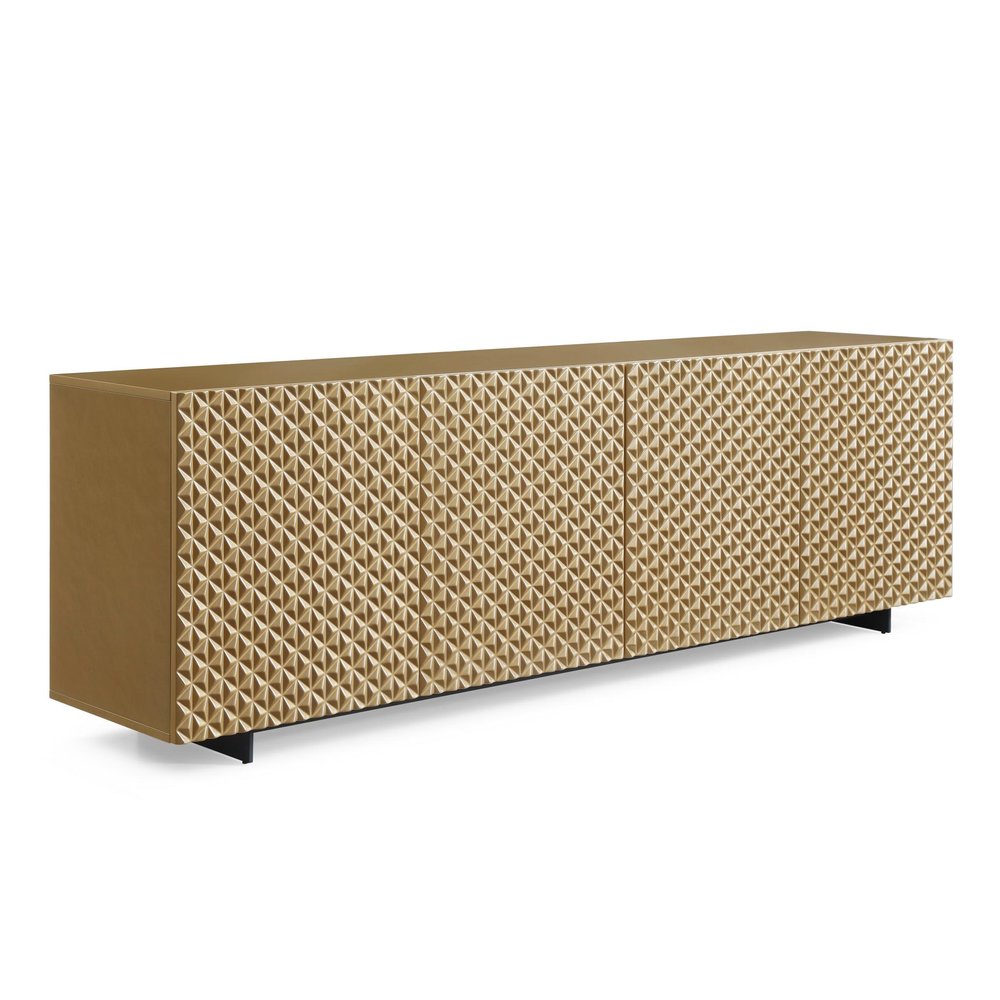 94" Gold Wood Carved Geometric Sideboard With Four Doors on a white background