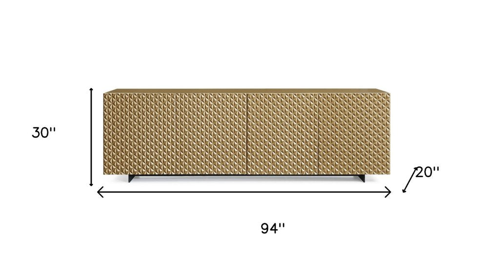 94" Gold Wood Carved Geometric Sideboard With Four Doors on a white background