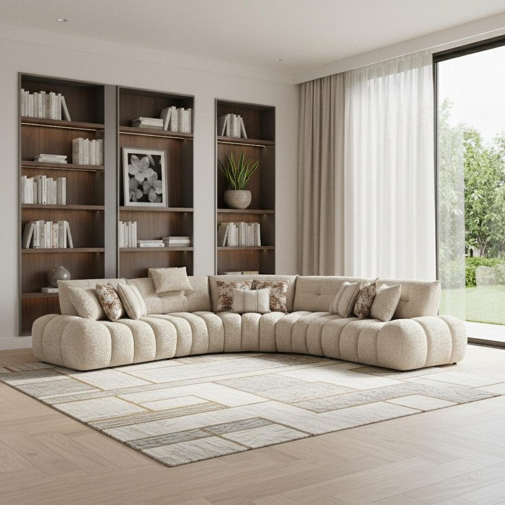 Taupe Boucle Curved Sectional on a white background