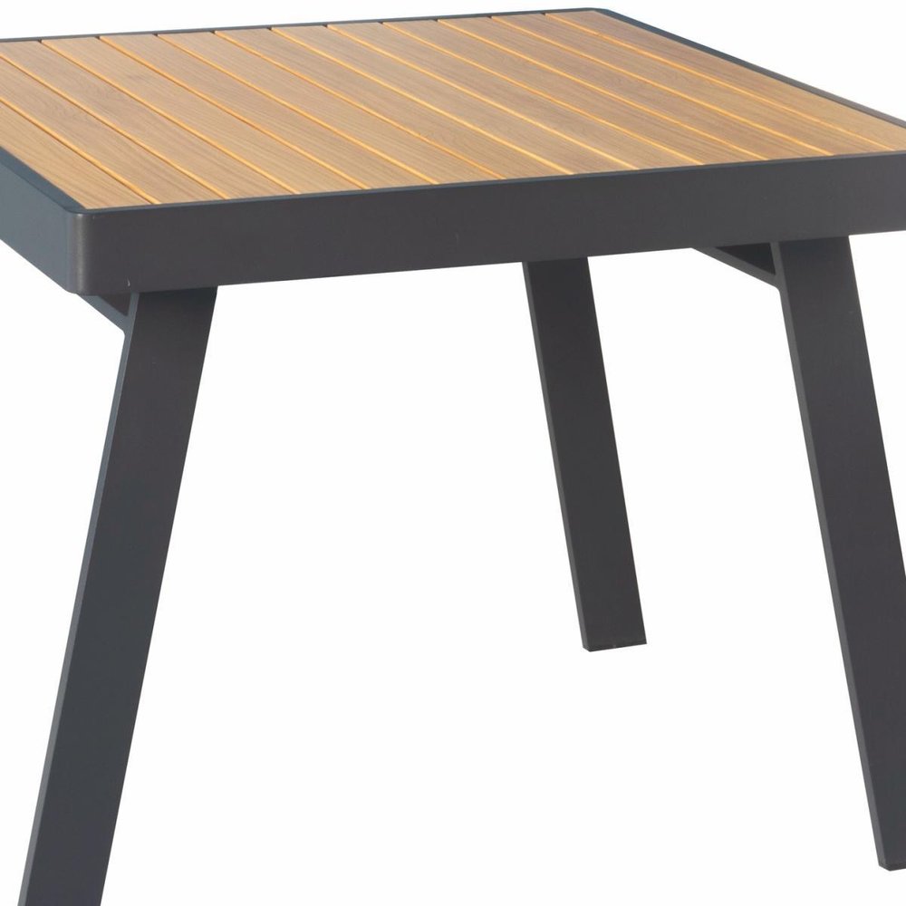 Five Piece Brown Square Metal Dining Set with Four Chairs on a white background