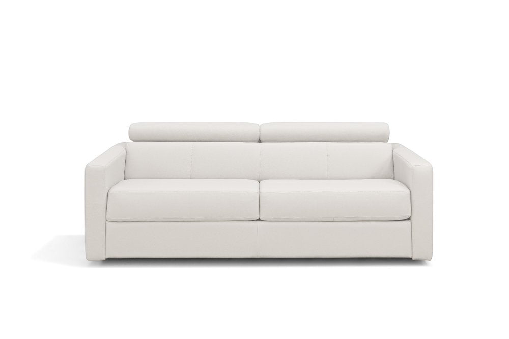 81" White Leather Sleeper Sofa on a white background