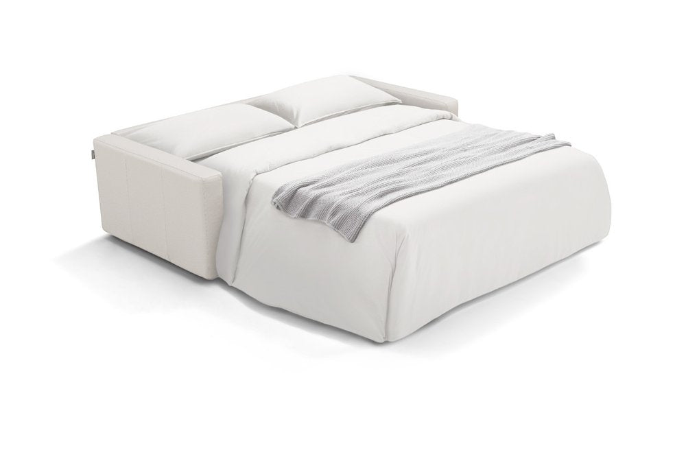 81" White Leather Sleeper Sofa on a white background