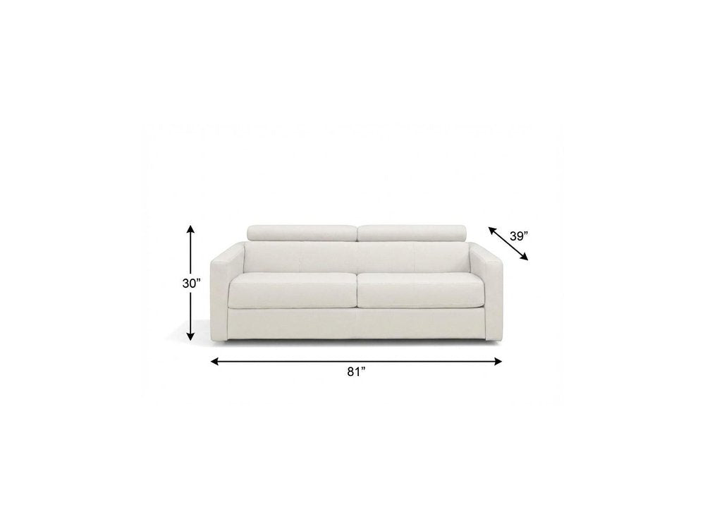 81" White Leather Sleeper Sofa on a white background