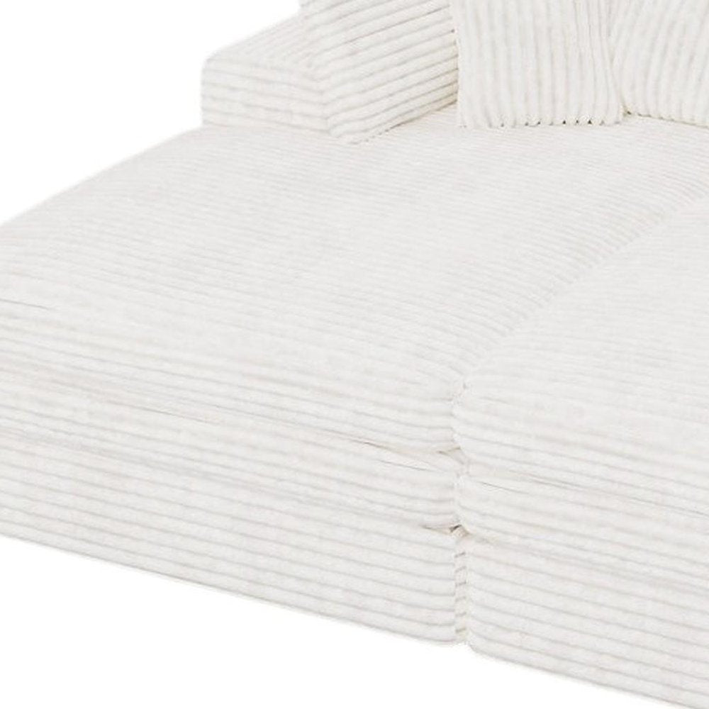 Set of Two 79" White Corduroy Chaise Lounge Chairs With Toss Pillows