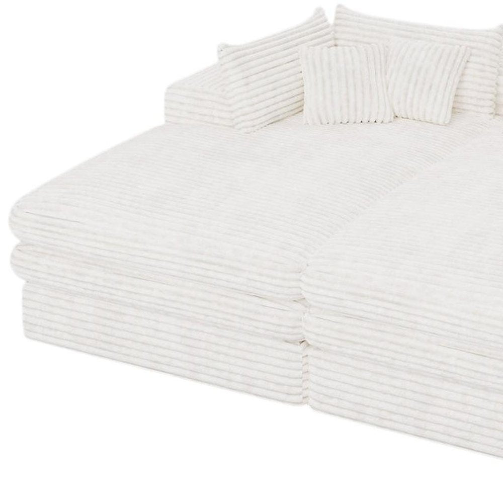 Set of Two 79" White Corduroy Chaise Lounge Chairs With Toss Pillows