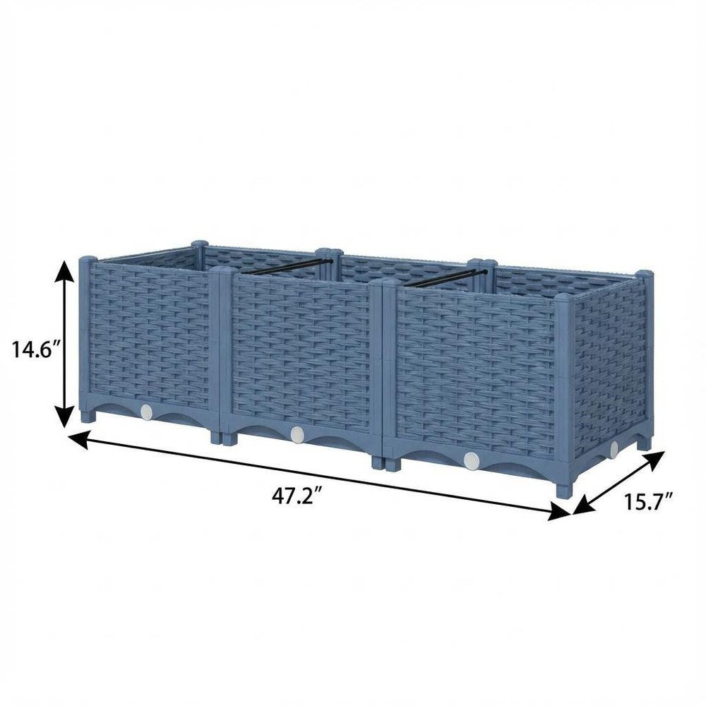 15" X 47" Blue Recycled Plastic Rectangular Planter Box