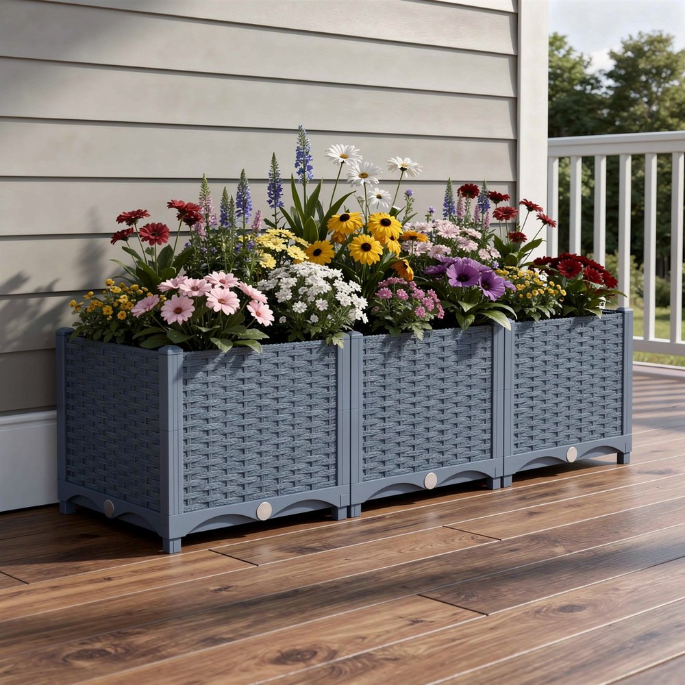 15" X 47" Blue Recycled Plastic Rectangular Planter Box